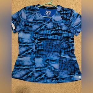 Blue Patterned Scrub Top